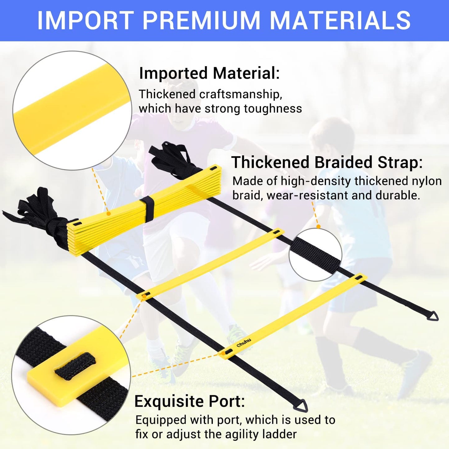 Agility Ladder Speed Training Set: 12 Rung 20Ft Soccer Training Equipment for Kids with 12 Cones, 4 Steel Stakes, Instruction Manual & Carrying Bag for Football Exercise Sports Footwork Training