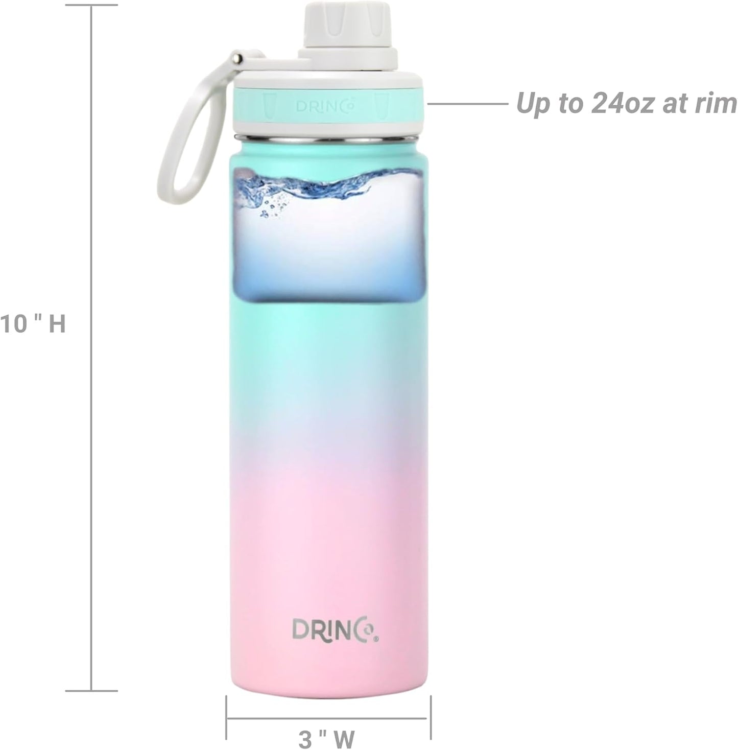 Stainless Steel Water Bottle Spout Lid Vacuum Insulated Double Wall Water Bottle Wide Mouth (40Oz 32Oz 22Oz 18Oz 14Oz) Leak Proof Keeps Cold or Hot (22 Oz, 22Oz Macaron)