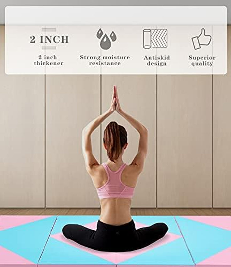 6/8/10' Foldable Gymnastics Gym with Carrying Handles, Exercise Aerobics Mat for Kids Adult,Tumbling Mat for Stretching Fitness Mat for Home Workout
