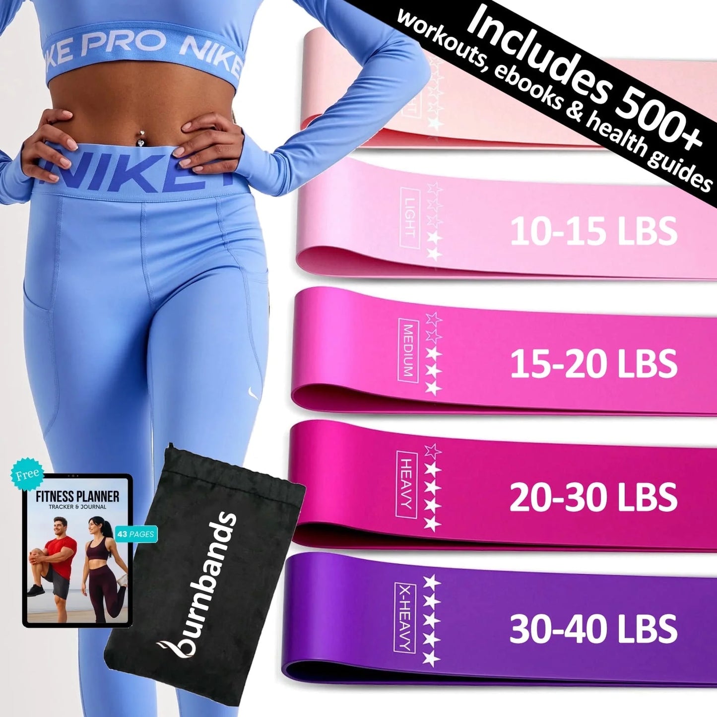 Burn Bands Loop Bands Set of 5 with Carry Bag