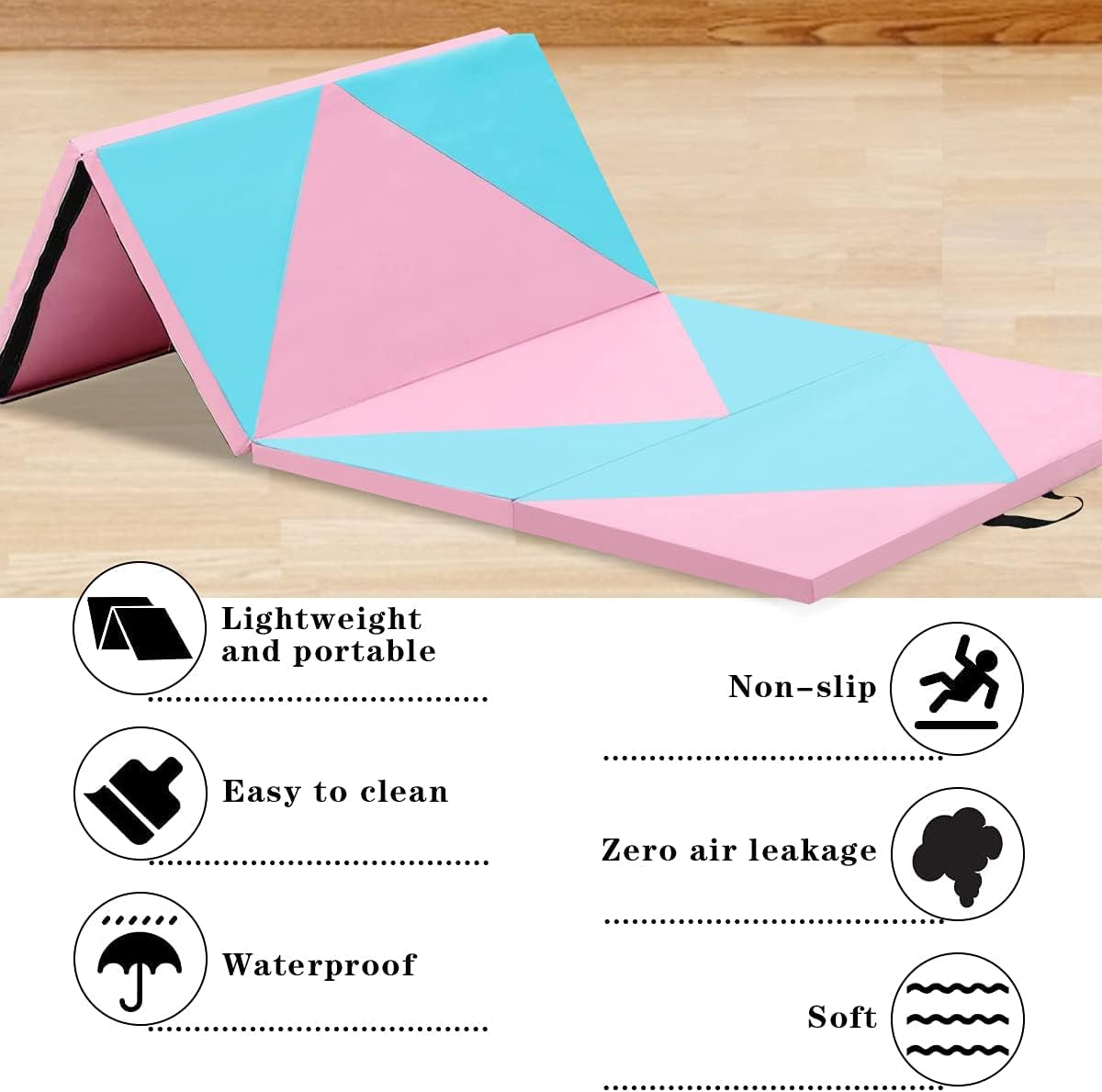 6/8/10' Foldable Gymnastics Gym with Carrying Handles, Exercise Aerobics Mat for Kids Adult,Tumbling Mat for Stretching Fitness Mat for Home Workout