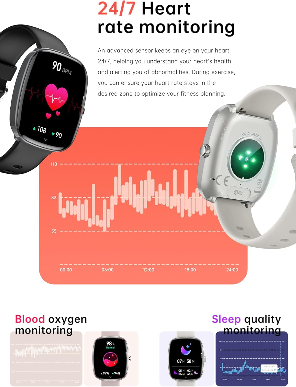 Smart Watch for Men, Women Fitness Tracker Answer/Make Calls, 1.83’ IP68 Waterproof/Heart Rate Sleep Monitor/Blood Oxygen Measurement/100+ Sports Modes Compatible with Android Ios 3 Straps(Black)