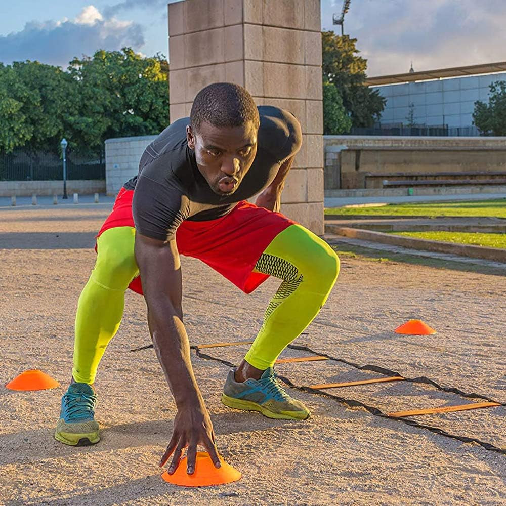 Speed&Agility Training Set – 20Ft Agility Ladder Set with 12 Rungs, 4 Adjustable Training Hurdle, 12 Disc Cones, 2 Resistance Bands, 1 Running Parachute and Footwork Drills Equipment