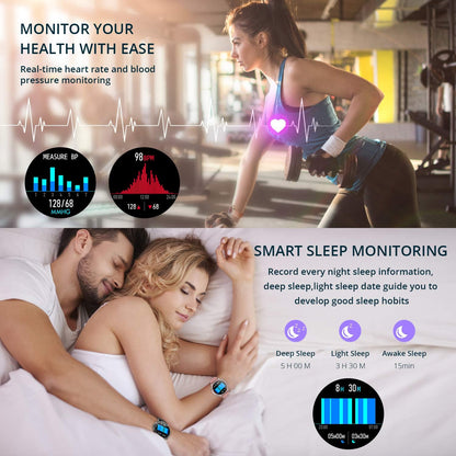 Smart Watch for Women Men,Waterproof Smartwatch with Heart Rate and Blood Pressure Monitor,Bluetooth Fitness Tracker Compatible with Iphone Andriod,Best Present for Couples (Gold)