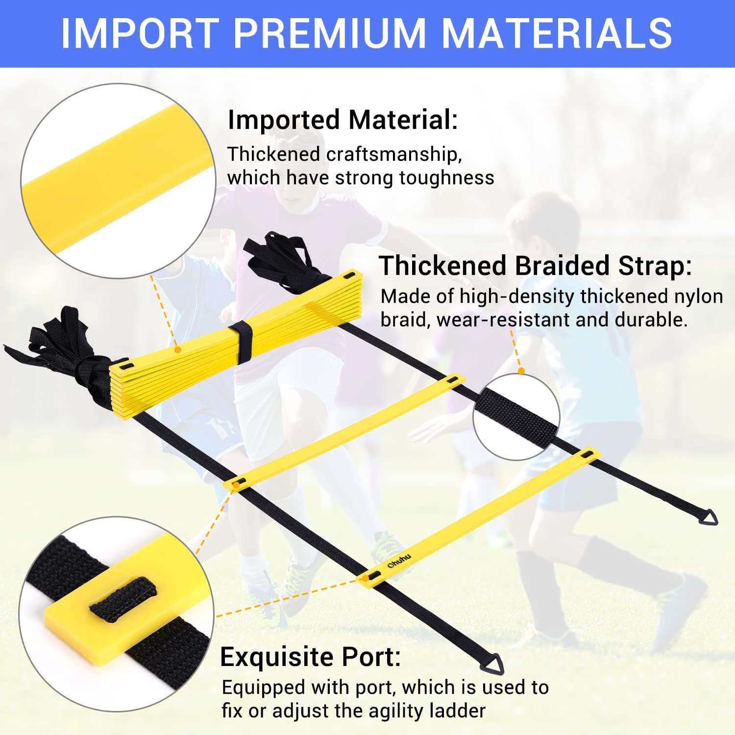Agility Ladder Speed Training Set:  12 Rung 20Ft Soccer Training Equipment for Kids with 12 Cones, 4 Steel Stakes, Instruction Manual & Carrying Bag for Football Exercise Sports Footwork Training