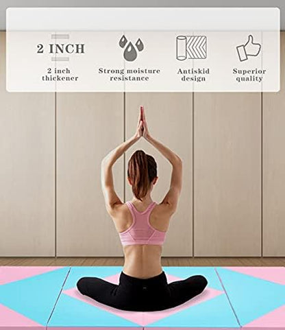 6/8/10' Foldable Gymnastics Gym with Carrying Handles, Exercise Aerobics Mat for Kids Adult,Tumbling Mat for Stretching Fitness Mat for Home Workout