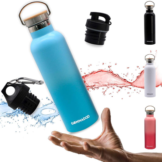 Stainless Steel Insulated Water Bottle 25 Oz with 3 Lids, Vacuum, Insulated Stainless Steel, Hot Water, Cold Water, Sports Water Bottle (Blue)