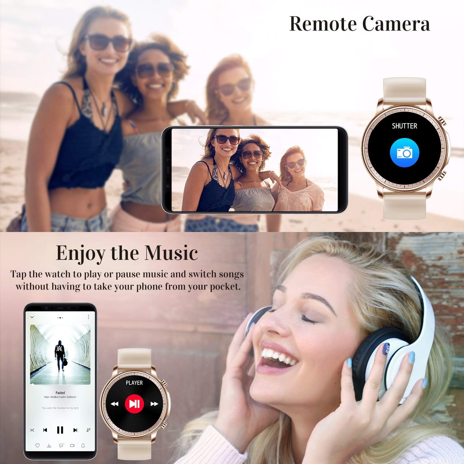 Smart Watch for Women Men,Waterproof Smartwatch with Heart Rate and Blood Pressure Monitor,Bluetooth Fitness Tracker Compatible with Iphone Andriod,Best Present for Couples (Gold)