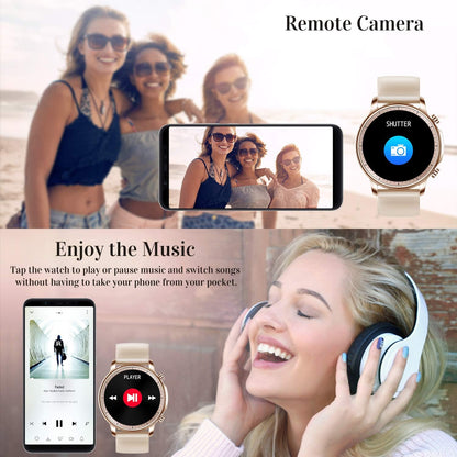 Smart Watch for Women Men,Waterproof Smartwatch with Heart Rate and Blood Pressure Monitor,Bluetooth Fitness Tracker Compatible with Iphone Andriod,Best Present for Couples (Gold)