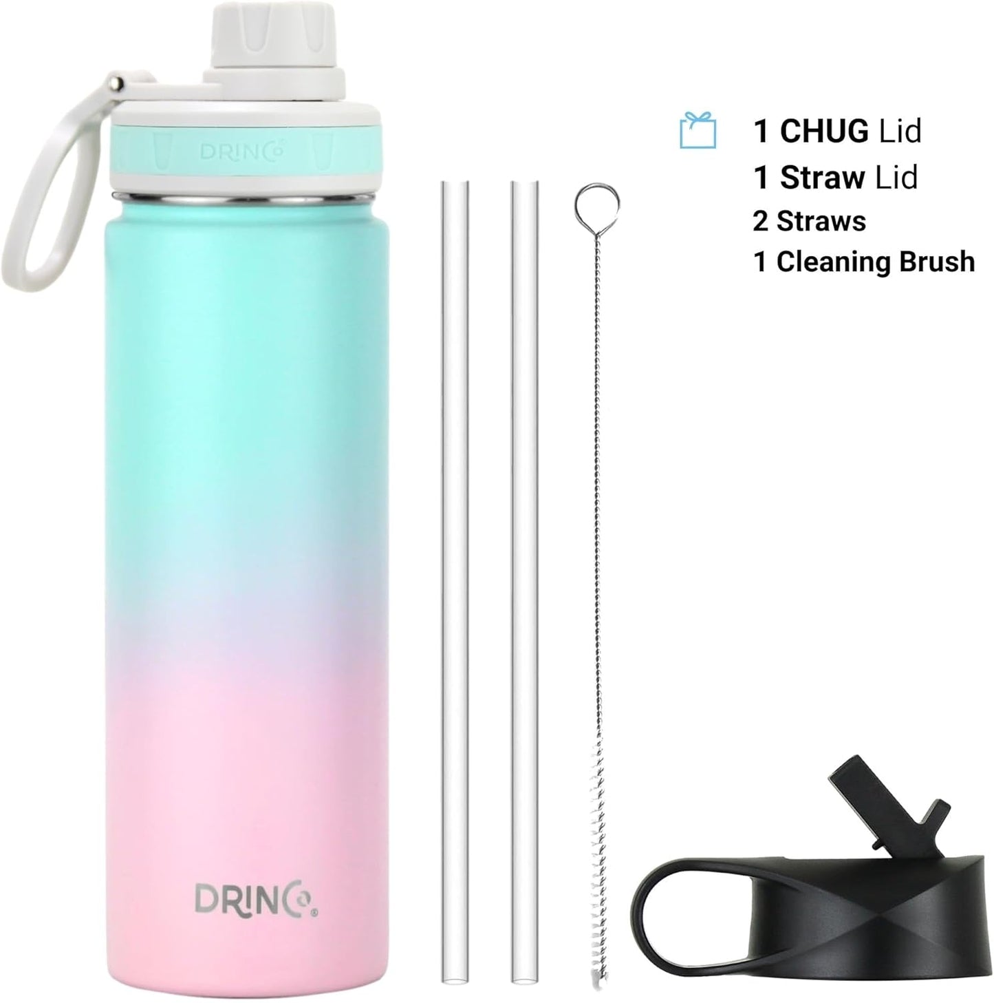 Stainless Steel Water Bottle Spout Lid Vacuum Insulated Double Wall Water Bottle Wide Mouth (40Oz 32Oz 22Oz 18Oz 14Oz) Leak Proof Keeps Cold or Hot (22 Oz, 22Oz Macaron)