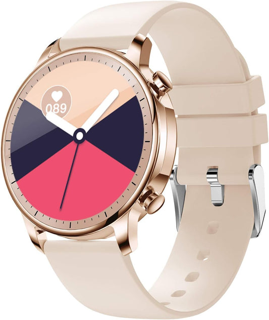 Smart Watch for Women Men,Waterproof Smartwatch with Heart Rate and Blood Pressure Monitor,Bluetooth Fitness Tracker Compatible with Iphone Andriod,Best Present for Couples (Gold)