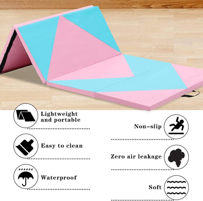 6/8/10' Foldable Gymnastics Gym with Carrying Handles, Exercise Aerobics Mat for Kids Adult,Tumbling Mat for Stretching Fitness Mat for Home Workout